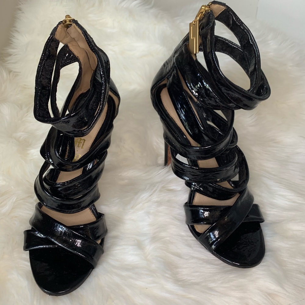 L.A.M.B Patent Leather Strappy Heels